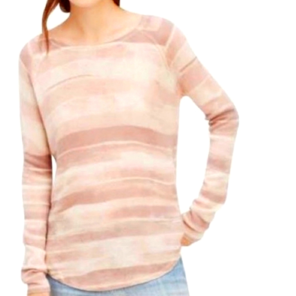 Vince Pattern Print Pink Striped Scoop Neck Sweater Cashmere Wool Preppy
